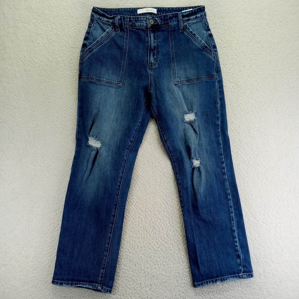 Kancan Womens Blue‎ Distressed Denim Jeans Straight Leg Ripped Size 11/29